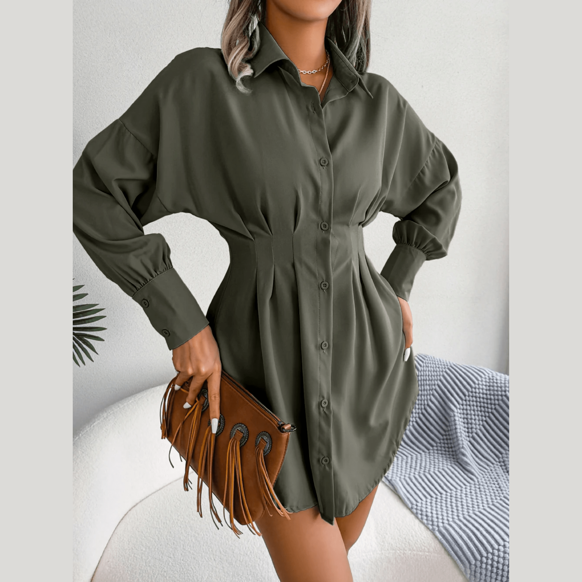 Asymmetric Button-Detail Dress