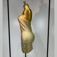Thymera – Metallic Halter Bandage Mini Dress