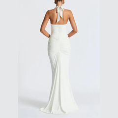 Alessia – Plunge Ruched Halter Maxi Dress