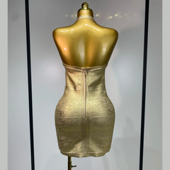 Thymera – Metallic Halter Bandage Mini Dress