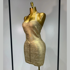 Thymera – Metallic Halter Bandage Mini Dress