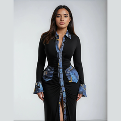 Maribel - Denim Contrast Maxi Dress