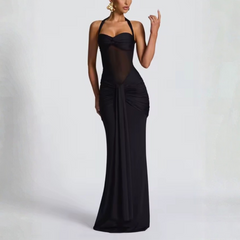 Dalina - Elegance Ruched Mesh-Panel Maxi Dress