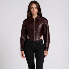Zarelle – Cropped Faux Leather Zip Jacket