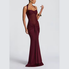 Dalina - Elegance Ruched Mesh-Panel Maxi Dress