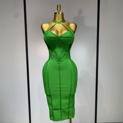 Fia - Halter Midi Bandage Dress