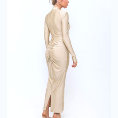 Agnola - Vestido de champán Ruched Maxi Bodycon
