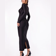 Agnola - Svart Utskuren Rynkad Maxi Bodycon Klänning