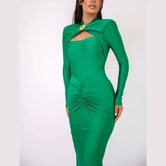 Agnola - Grön Utskuren Rynkad Maxi Bodycon Klänning