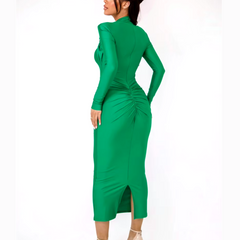 Agnola - Grön Utskuren Rynkad Maxi Bodycon Klänning