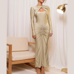 Agnola - Vestido de champán Ruched Maxi Bodycon
