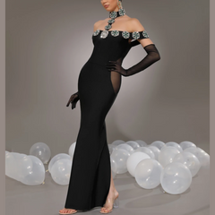 Aruna - Off The Shoulder Embellishment Bandage Dress