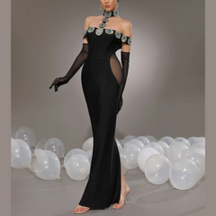 Aruna - Off The Shoulder Embellishment Bandage Dress