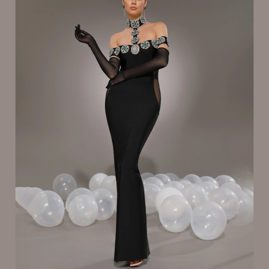 Aruna - Off The Shoulder Embellishment Bandage Dress