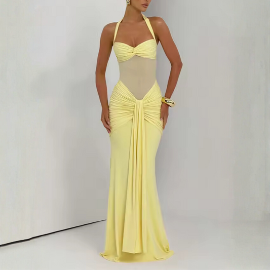 Dalina - Elegance Ruched Mesh-Panel Maxi Dress