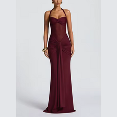 Dalina - Elegance Ruched Mesh-Panel Maxi Dress