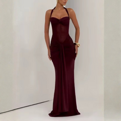 Dalina - Elegance Ruched Mesh-Panel Maxi Dress