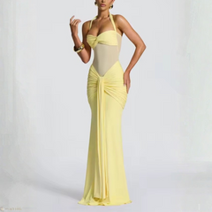 Dalina - Elegance Ruched Mesh-Panel Maxi Dress