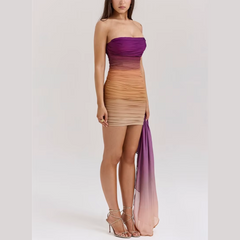 CALANDRA - Vestido de cuerpo ruchado sin tirantes multicolor