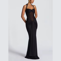 Dalina - Elegance Ruched Mesh-Panel Maxi Dress