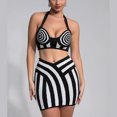 Alani - Set de dos piezas Falda de vendaje a rayas Halter