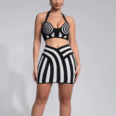 Alani - Set de dos piezas Falda de vendaje a rayas Halter