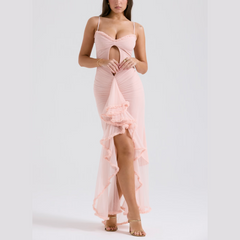 Elvira - Vestido de malla con correa de espagueti rosa