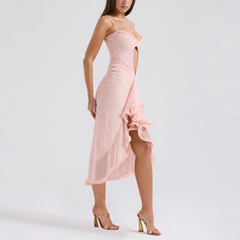 Elvira - Vestido de malla con correa de espagueti rosa