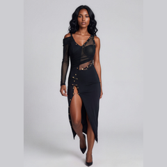Lysandria – One Shoulder Safety Pin Bandage Evening Dress