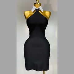 Kailany - Vestido de vendaje de cabestro de cuello negro