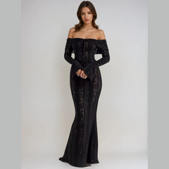 Thalia - Black Lace Off The Shoulder Maxi Dress