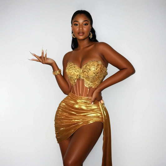 Malu - Strapless Gemstone Sequin Two Piece Set