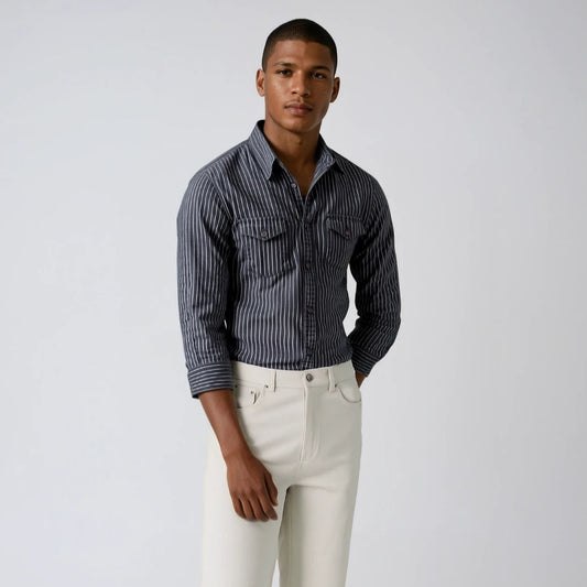 Aelric - Men’s Slim-Fit Striped Denim Shirt
