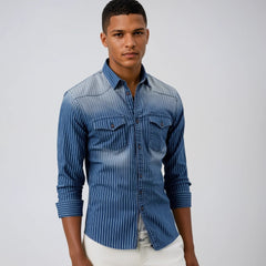 Aelric - Men’s Slim-Fit Striped Denim Shirt