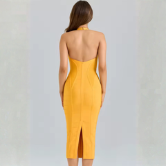 Lumiara - Halter Neck Bandage Midi Dress