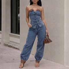 Xavielle – Denim Corset Top & Jogger Set