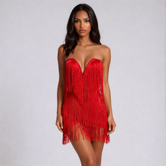 Xavielle – Fringe Strapless Bandage Dress
