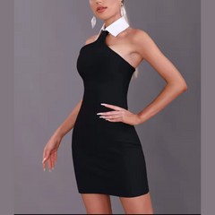 Kailany - Vestido de vendaje de cabestro de cuello negro