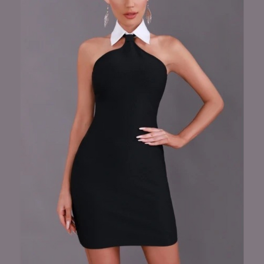 Kailany - Vestido de vendaje de cabestro de cuello negro