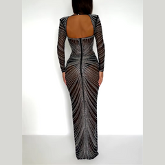 Letitia - Vestido maxi de malla de malla de malla negra