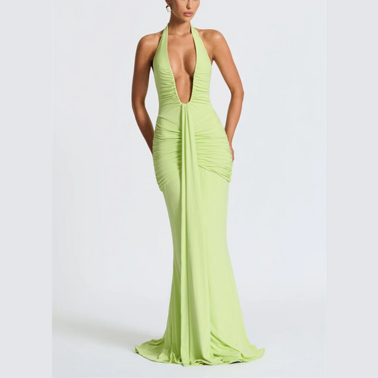 Jayce - Deep V Halter Neck Maxi Dress