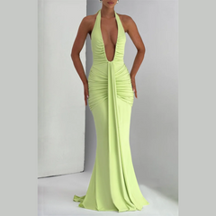 Jayce - Deep V Halter Neck Maxi Dress
