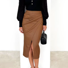 Matalia - Midikjol med hög midja och konstläder