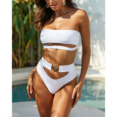Corinna – Weißes Bandeau-Bikini-Set mit hoher Taille