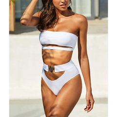 Corinna – Weißes Bandeau-Bikini-Set mit hoher Taille