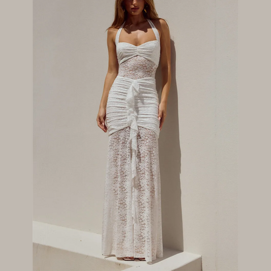 Rania - Lace Draped Ruched Dress