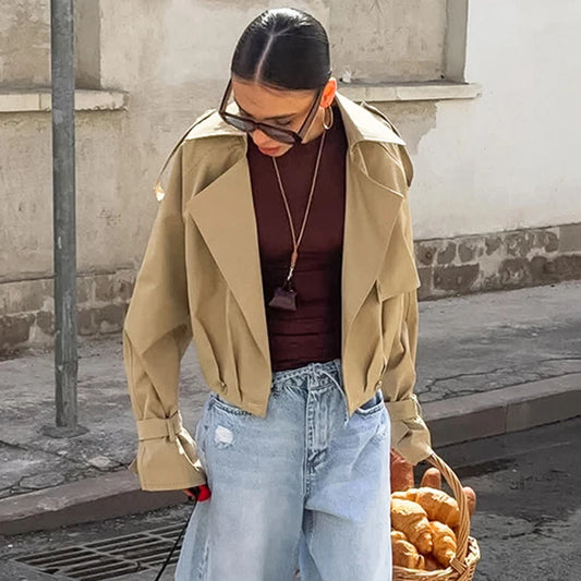 Lorelei - Khaki Cropped Trench Jacket