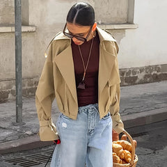 Lorelei - Khaki Cropped Trench Jacket