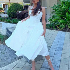 Liora - White Halter A-Line Midi Dress