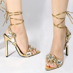 Adelma - Gold Heels With Gemstone Embellishments